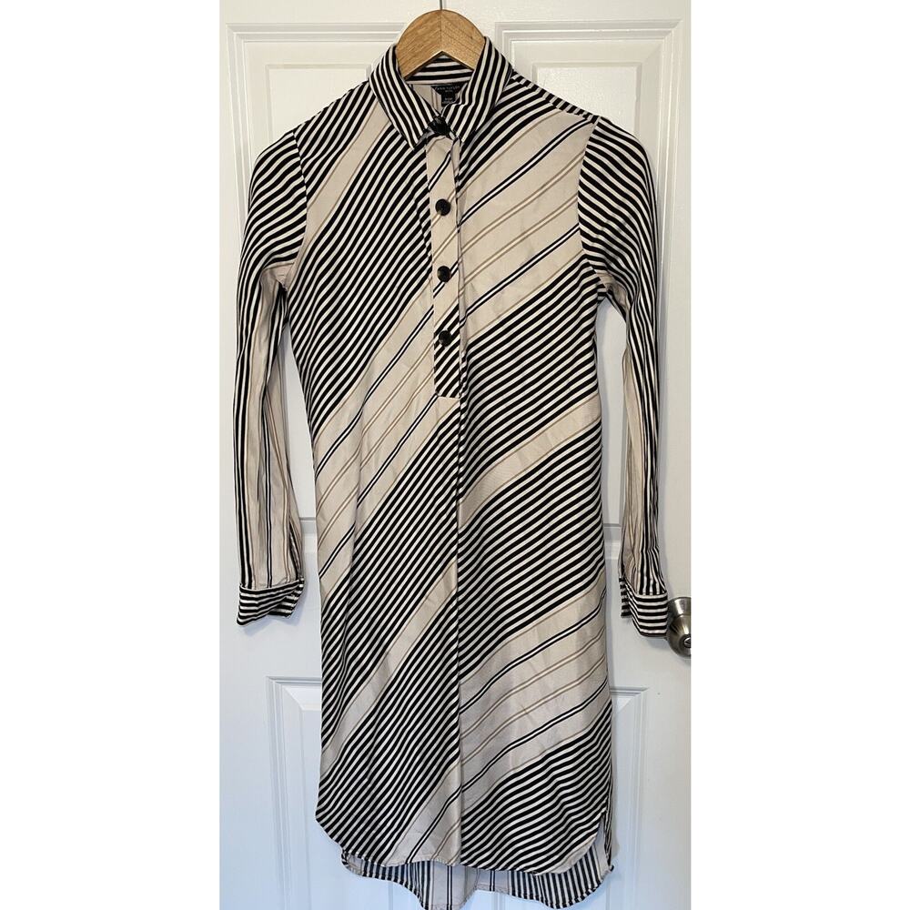 Women's Ann Taylor Midi Dress Black Striped Button Down Long Sleeveโ Size XSP